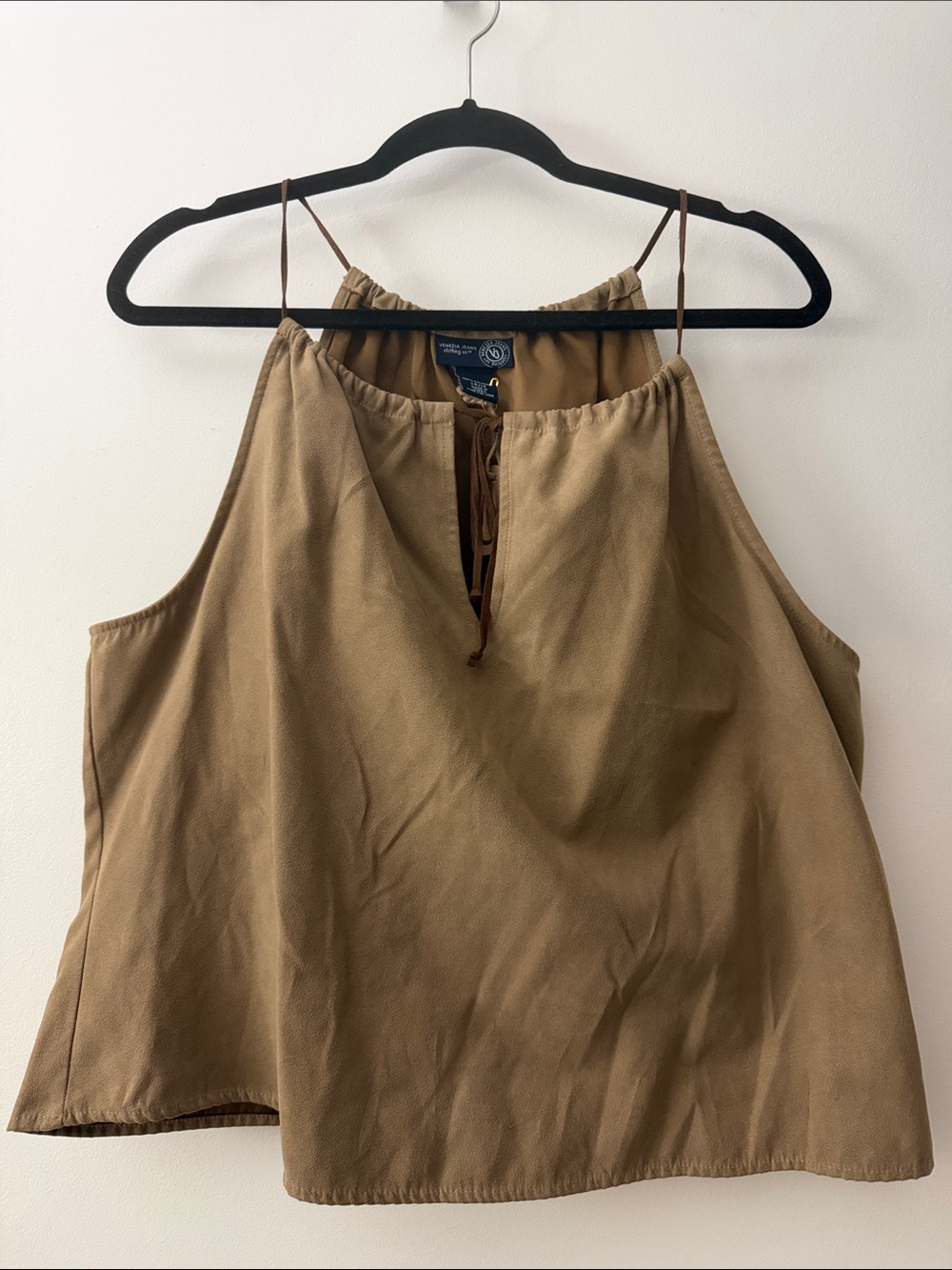 NWT Sleeveless Tan Halter Cami with Tie Neck